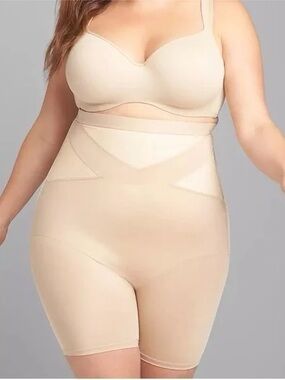 Cacique Lane Bryant 18/20 Beige Mesh Panel Contouring High-Rise Thigh Shapers